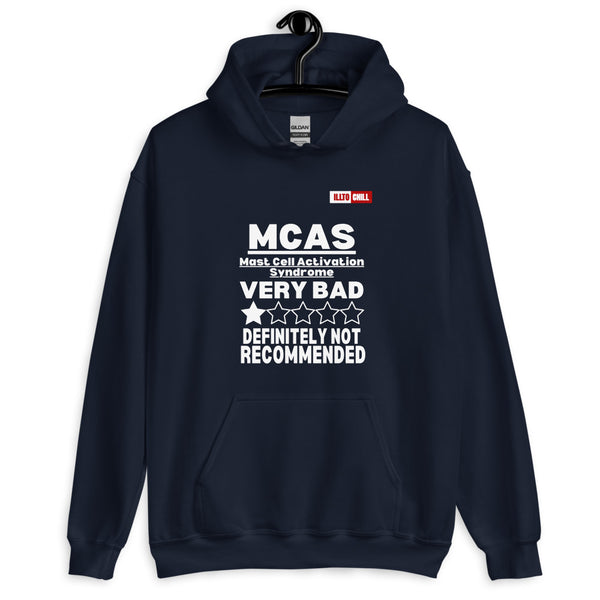 Navy Hoodie Front 2 - ILLTOCHILL Mast cell activation syndrome awareness 'MCAS Review' funny gift Unisex Hoodie.
