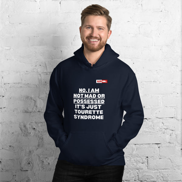 Navy Hoodie Front 3 - ILLTOCHILL I have Tourette syndrome 'Not Mad or Possessed' Tourette awareness gift Unisex Hoodie.