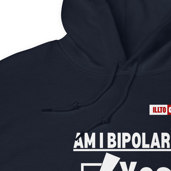 Navy Hoodie Detail 1 - ILLTOCHILL Am I Bipolar Yes - No, bipolar disorder pun gift. Unisex Hoodie