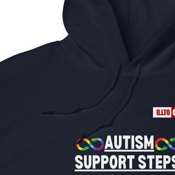 Navy Hoodie Detail 1 - ILLTOCHILL Autism awareness gift 'Autism support steps' autistic Unisex Hoodie