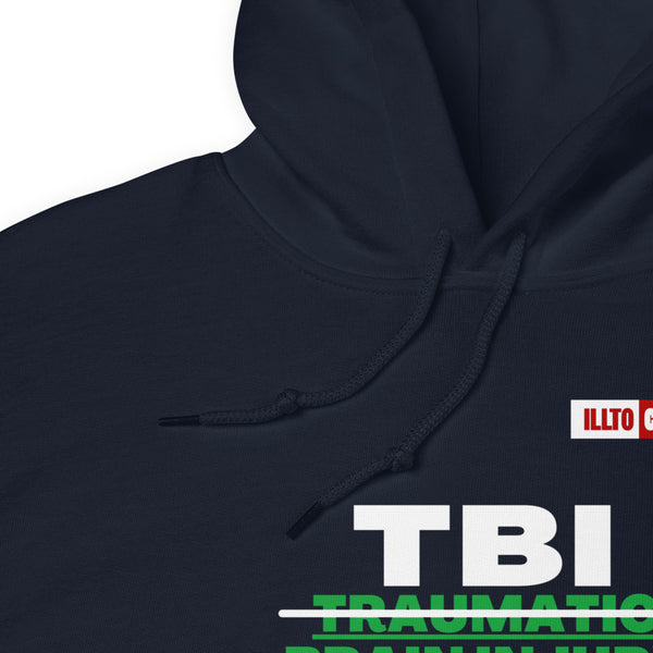 Navy Hoodie Detail 1 - ILLTOCHILL Brain Injury awareness 'TBI Totally Brave Individual' TBI support gift Unisex Hoodie