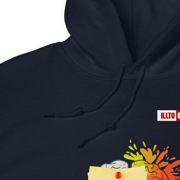 Navy Hoodie Detail 1 - ILLTOCHILL Chronic Migraine 'Constant Pain' migraine support gift Unisex Hoodie.