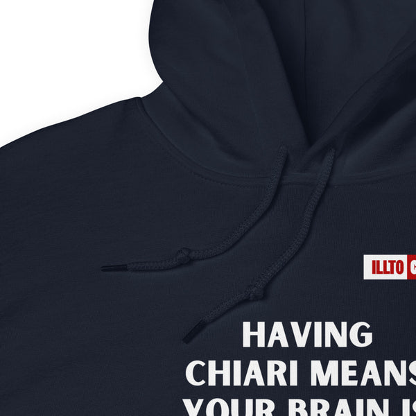 Navy Hoodie Detail 1 - ILLTOCHILL CM Chiari Malformation Brain bigger than skull' Gift Unisex Hoodie.