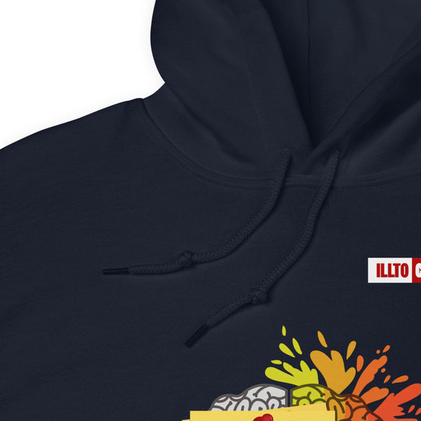 Navy Hoodie Detail 1 - ILLTOCHILL CPTSD 'Out of order' Complex post traumatic stress disorder Awareness gift Unisex Hoodie.