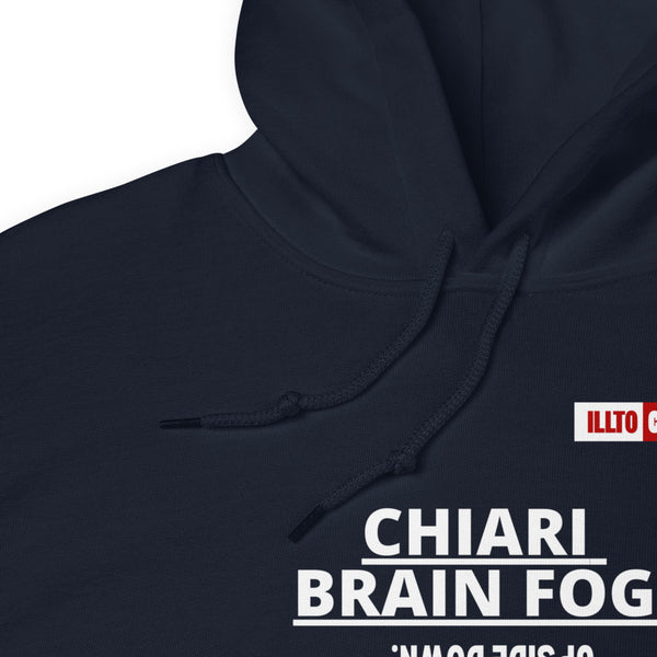 Navy Hoodie Detail 1 - ILLTOCHILL CM Chiari Malformation Awareness, Arnold–Chiari 'Brain Fog' quote Gift Unisex Hoodie.