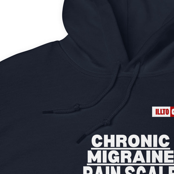 Navy Hoodie Detail 1 - ILLTOCHILL Chronic Migraine 'Pain scale' migraine awareness gift Unisex Hoodie.