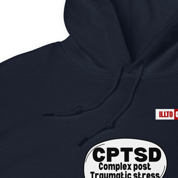 Navy Hoodie Detail 1 - ILLTOCHILL Complex post traumatic stress disorder awareness 'Agonizing idea' cptsd gift Unisex Hoodie.