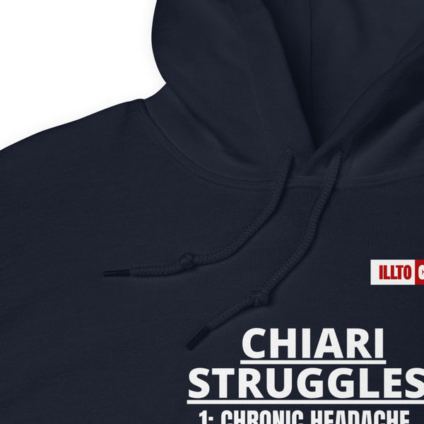 Navy Hoodie Detail 1 - ILLTOCHILL CM Chiari Malformation awareness, Chiari Struggles Infinite List gift Unisex Hoodie.