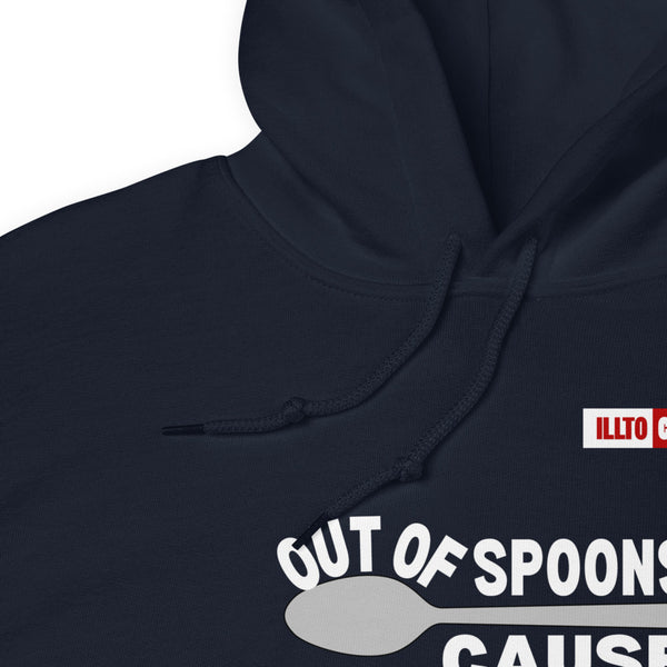Navy Hoodie Detail 1 - ILLTOCHILL Fibromyalgia awareness 'Out of Spoons' funny fibro gift Unisex Hoodie.
