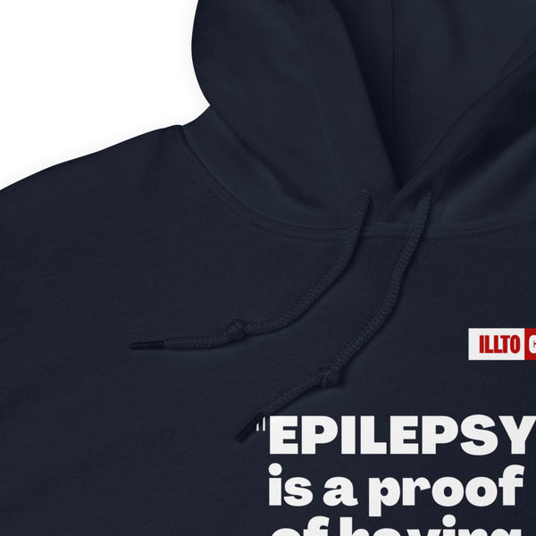 Navy Hoodie Detail 1 - ILLTOCHILL 'Epilepsy is a proof of having a brain' sarcastic epilepsy awareness gift Unisex Hoodie.