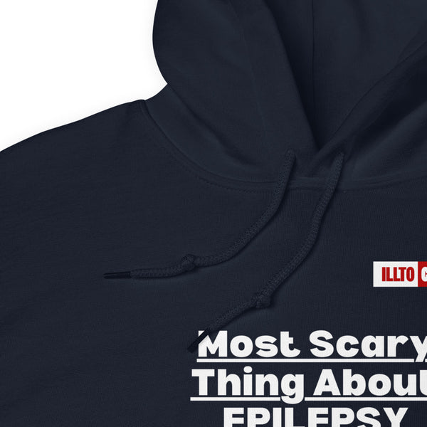 Navy Hoodie Detail 1 - ILLTOCHILL Epilepsy awareness 'Most sacred thing SUDEP' epileptic seizures gift Unisex Hoodie.