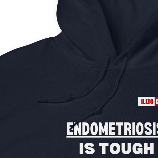 Navy Hoodie Detail 1 - ILLTOCHILL 'Endometriosis is tough, but so am I' Endo awareness gift Unisex Hoodie.