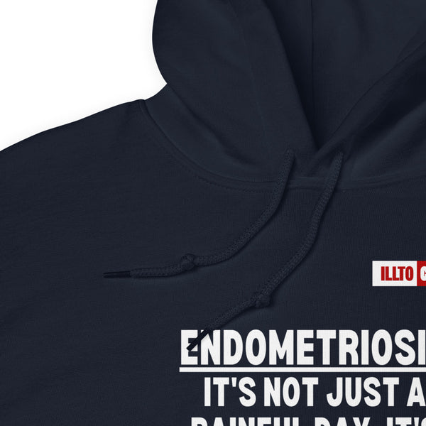 Navy Hoodie Detail 1 - ILLTOCHILL Endometriosis awareness 'It's more than just a painful day' endo support gift Unisex Hoodie.