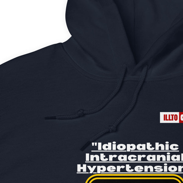 Navy Hoodie Detail 1 - ILLTOCHILL ILLTOCHILL Idiopathic intracranial hypertension awareness 'Warning sign' IIH gift Unisex Hoodie.
