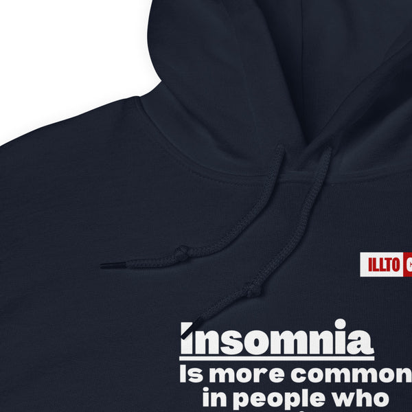 Navy Hoodie Detail 1 - ILLTOCHILL 'Insomnia is common in high IQ people' sarcastic insomnia awareness gift Unisex Hoodie.