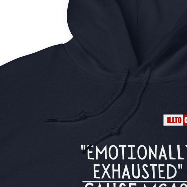 Navy Hoodie Detail 1 - ILLTOCHILL Mast Cell Activation Syndrome awareness 'Emotionally Exhausted by MCAS' gift Unisex Hoodie.