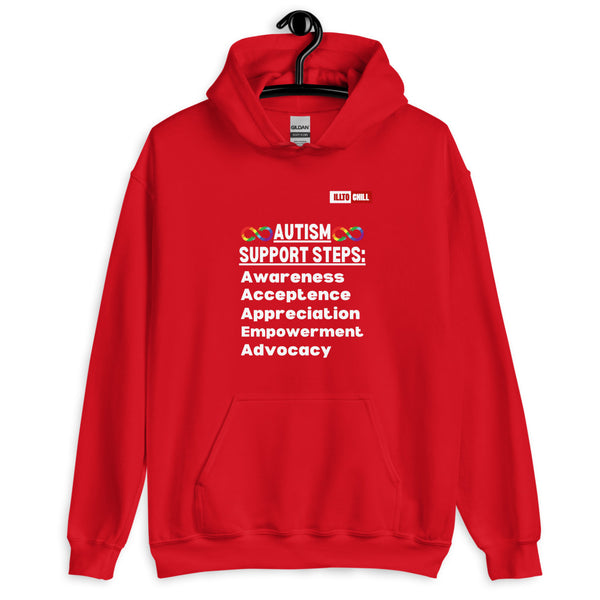 Red Hoodie Front 2 - ILLTOCHILL Autism awareness gift 'Autism support steps' autistic Unisex Hoodie