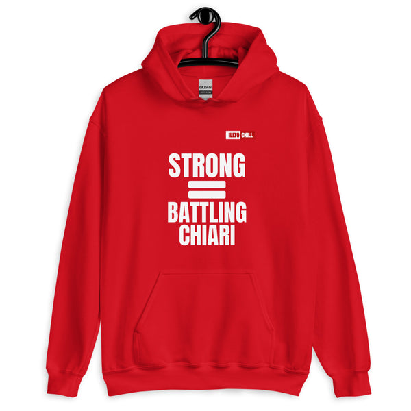 Red Hoodie Front 2 - ILLTOCHILL Chiari Malformation Awareness 'Strong is equal to Batting CM ' Gift Unisex Hoodie.