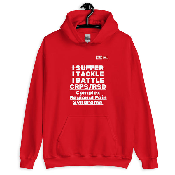 Red Hoodie Front 2 - ILLTOCHILL Complex regional pain syndrome awareness 'I battle CRPS' support gift Unisex Hoodie.