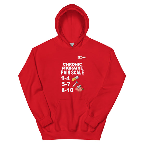 Red Hoodie Front 1 - ILLTOCHILL Chronic Migraine 'Pain scale' migraine awareness gift Unisex Hoodie.