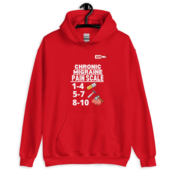 Red Hoodie Front 2 - ILLTOCHILL Chronic Migraine 'Pain scale' migraine awareness gift Unisex Hoodie.