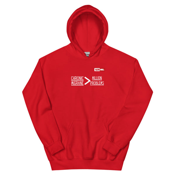 Red Hoodie Front 1 - ILLTOCHILL 'Chronic migraine greater than Million problems' migraie awareness gift Unisex Hoodie.
