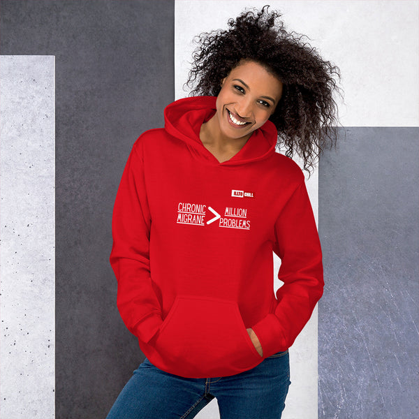 Red Hoodie Front 4 - ILLTOCHILL 'Chronic migraine greater than Million problems' migraie awareness gift Unisex Hoodie.