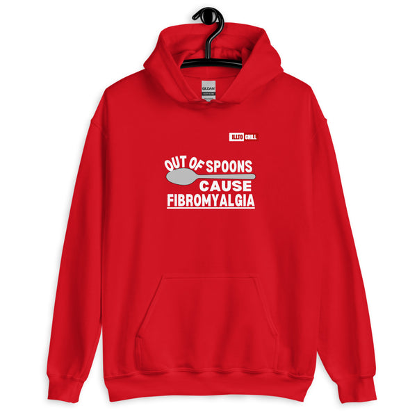 Red Hoodie Front 2 - ILLTOCHILL Fibromyalgia awareness 'Out of Spoons' funny fibro gift Unisex Hoodie.