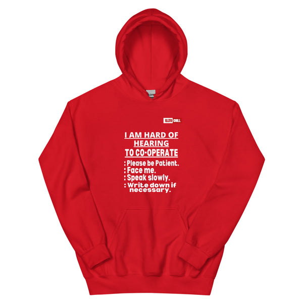 Red Hoodie Front 1 - ILLTOCHILL Hard of hearing 'Co-opration Steps' hearing impaired gift Unisex Hoodie.