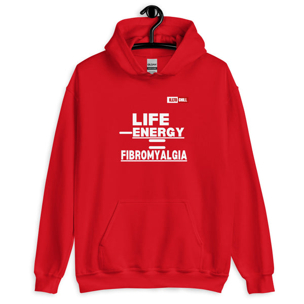 Red Hoodie Front 2 - ILLTOCHILL Fibromyalgia awareness 'Life - Energy = Fibromyalgia' funny fibro gift Unisex Hoodie.