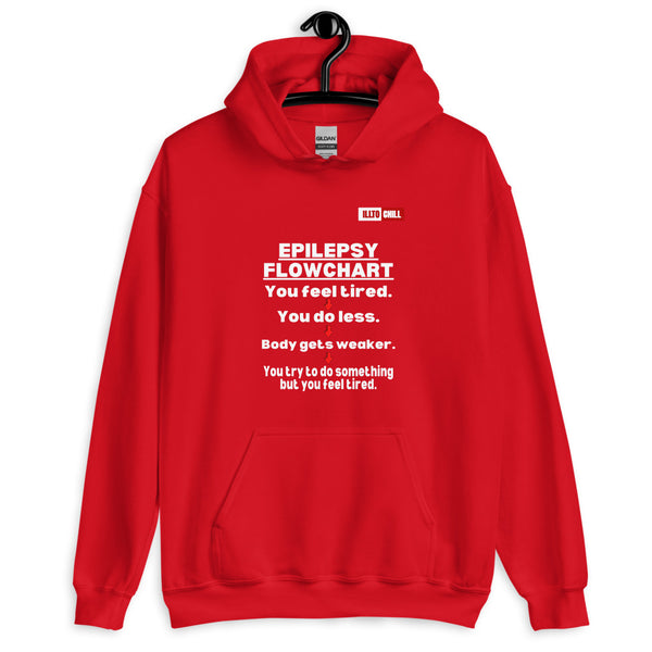 Red Hoodie Front 2 - ILLTOCHILL Epilepsy awareness 'Flow chart' epileptic support gift Unisex Hoodie.