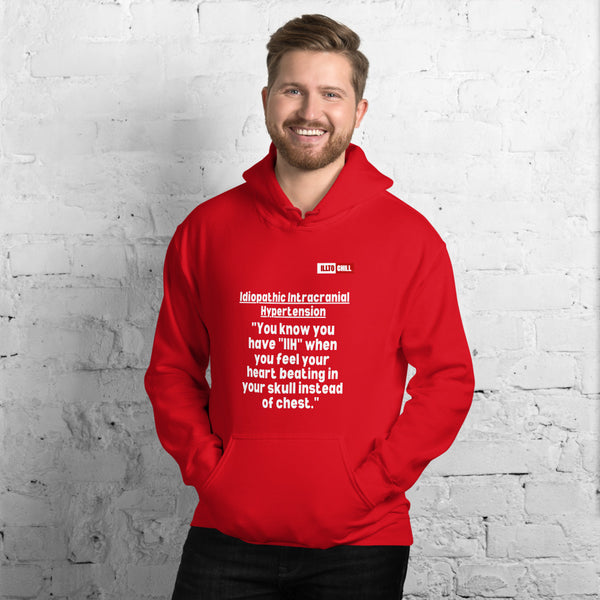 Red Hoodie Front 3 - ILLTOCHILL Idiopathic intracranial hypertension feels like 'Heart beating in skull' IIH awareness gift Unisex Hoodie.