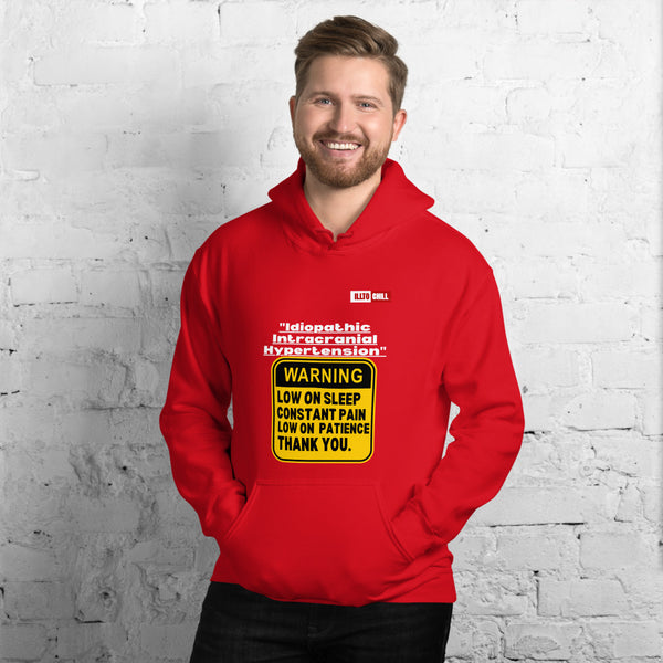 Red Hoodie Front 3 - ILLTOCHILL ILLTOCHILL Idiopathic intracranial hypertension awareness 'Warning sign' IIH gift Unisex Hoodie.
