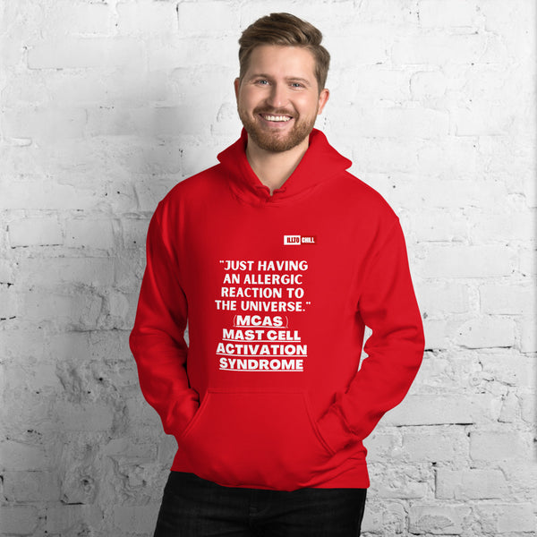 Red Hoodie Front 3 - ILLTOCHILL Mast Cell Activation Syndrome 'Allergic reaction to the universe' funny MCAS gift Unisex Hoodie.