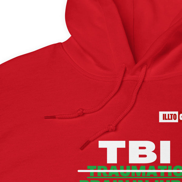 Red Hoodie Detail 1 - ILLTOCHILL Brain Injury awareness 'TBI Totally Brave Individual' TBI support gift Unisex Hoodie