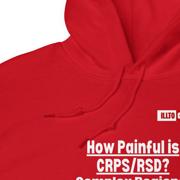 Red Hoodie Detail 1 - ILLTOCHILL Complex regional pain syndrome awareness 'How painful is CRPS,RSD' support gift Unisex Hoodie.