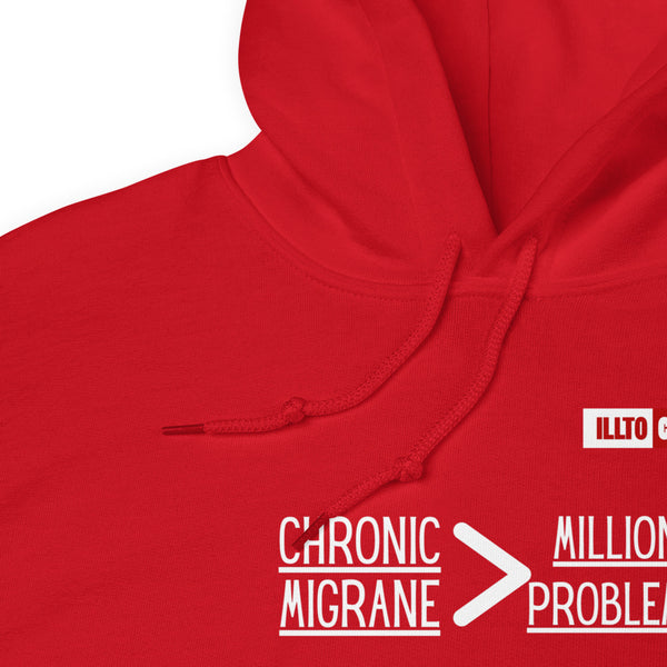 Red Hoodie Detail 1 - ILLTOCHILL 'Chronic migraine greater than Million problems' migraie awareness gift Unisex Hoodie.
