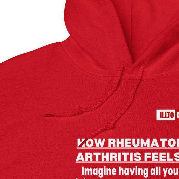 Red Hoodie Detail 1 - ILLTOCHILL 'How Rheumatoid Arthritis Feels' RA Arthritis awareness gift Unisex Hoodie.