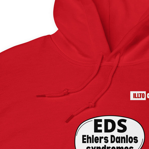 Red Hoodie Detail 1 - ILLTOCHILL Ehlers-Danlos syndrome awareness 'It's a painful idea' eds support gift Unisex Hoodie.