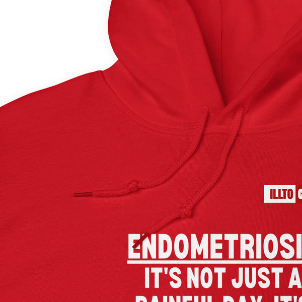 Red Hoodie Detail 1 - ILLTOCHILL Endometriosis awareness 'It's more than just a painful day' endo support gift Unisex Hoodie.