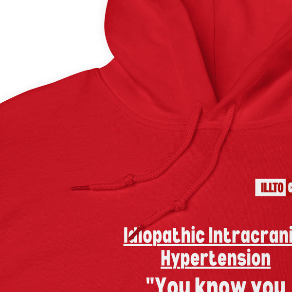 Red Hoodie Detail 1 - ILLTOCHILL Idiopathic intracranial hypertension feels like 'Heart beating in skull' IIH awareness gift Unisex Hoodie.