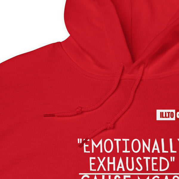 Red Hoodie Detail 1 - ILLTOCHILL Mast Cell Activation Syndrome awareness 'Emotionally Exhausted by MCAS' gift Unisex Hoodie.