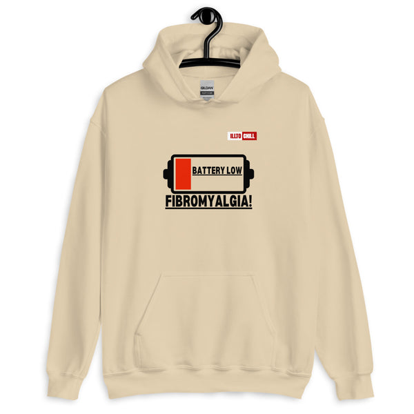Sand Hoodie Front 2 - ILLTOCHILL Fibromyalgia awareness 'Battery Low' funny fibro gift Unisex Hoodie.