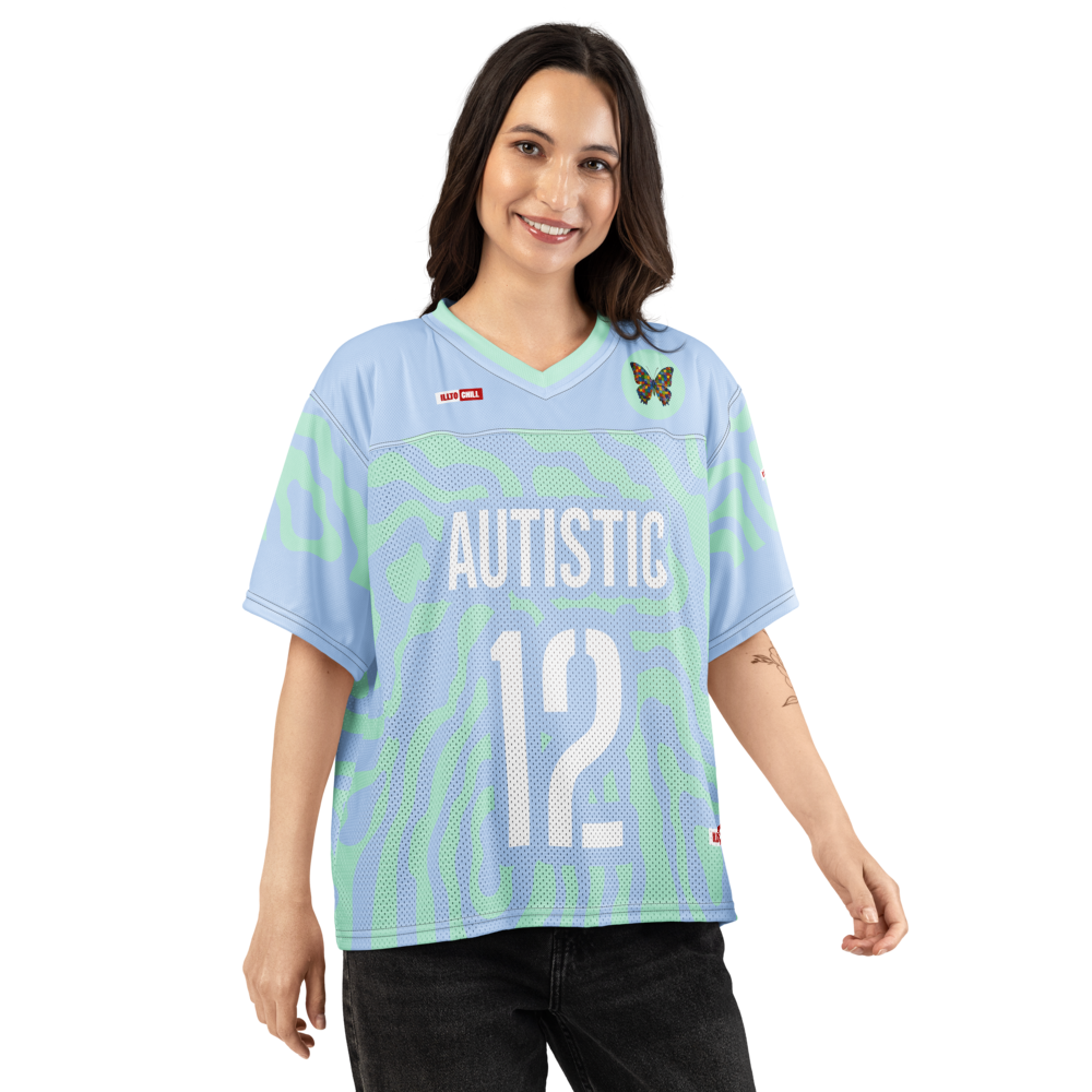 Autism Team Spirit Boxy Football Jersey – Game Day Neurodivergent Confidence ILLTOCHILL - ILLTOCHILL autism awareness merchandise
