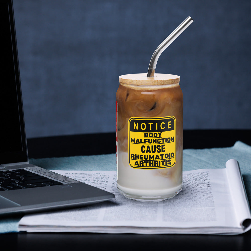 ILLTOCHILL Rheumatoid arthritis awareness Warning sign RA arthritis gift Can-Shaped Glass.