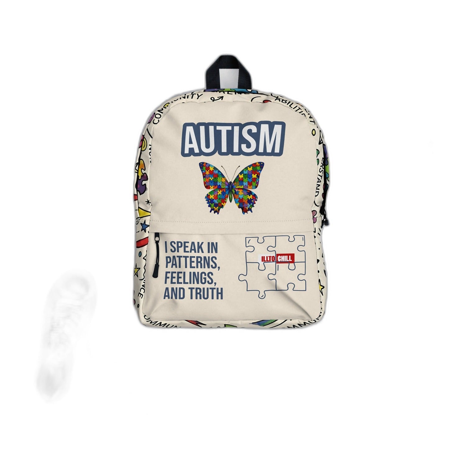 ILLTOCHILL illtochill-autism-support-neurodivergent-butterfly-gift-backpack main product image — white background