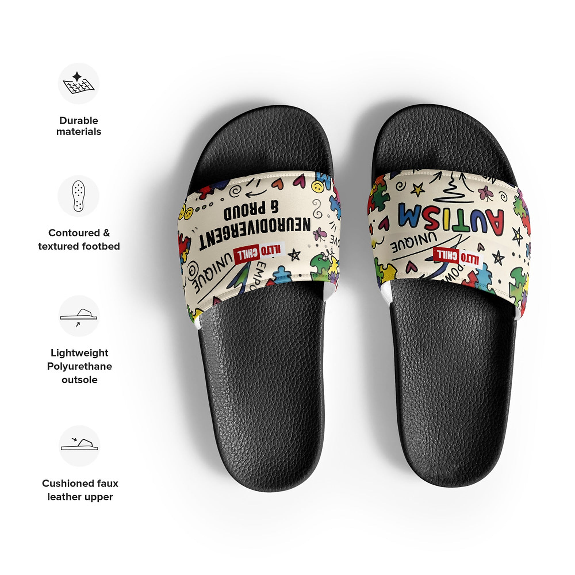 ILLTOCHILL Autism Awareness Men's Slides – Product specs Front (Autism Awareness Men's Slides)