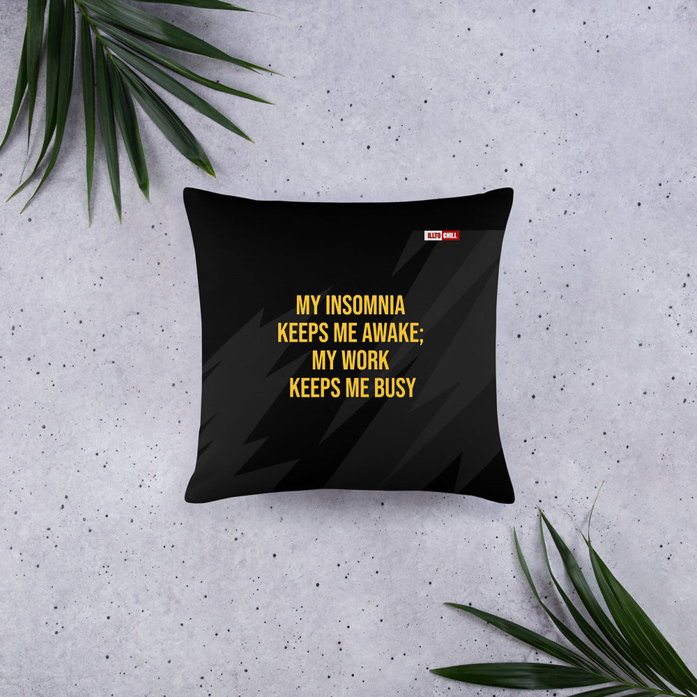 ILLTOCHILL Insomnia Awareness Pillow – Flat Lifestyle Front (Black)