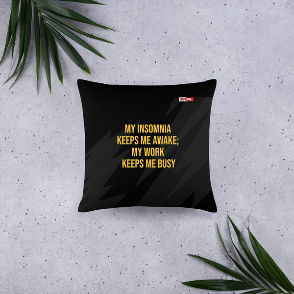 ILLTOCHILL Insomnia Awareness Pillow – Flat Lifestyle Front (Black)