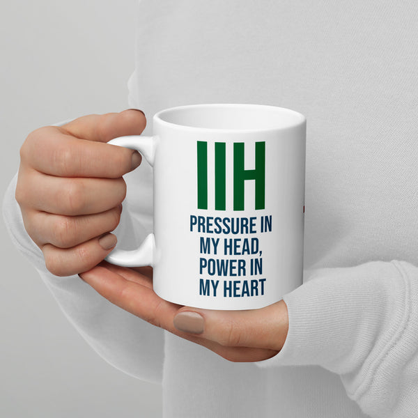 ILLTOCHILL IIH awareness Idiopathic Intracranial Hypertension support gift White glossy mug – Lifestyle 3 Handle on Left